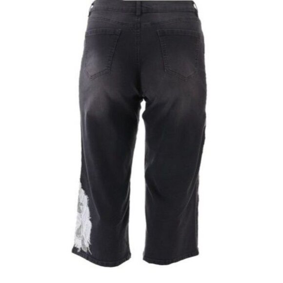 DG2 Diane Gilman Embroidered Cropped Wide Leg Jeans Size 14 Black 696-858 - Picture 4 of 4